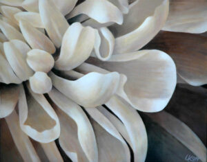 Mum 6 | 16x20 acrylic on canvas by Canadian Artist, Laurie Koss who is known for her big flower (macro floral) paintings in neutral tones.
