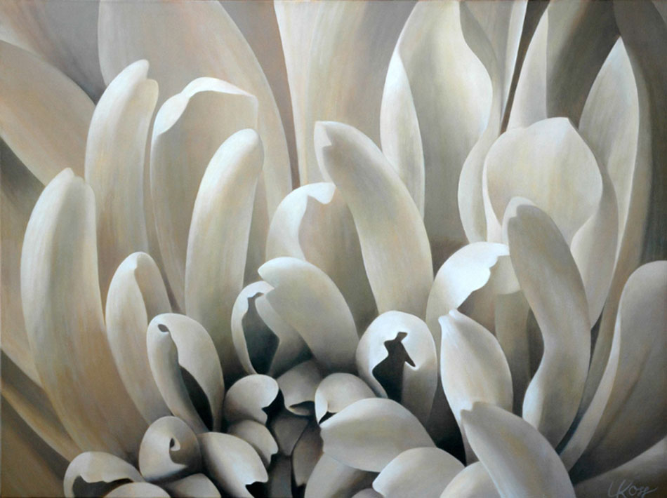 Mum 7 | 30x40 acrylic on canvas by Canadian Artist, Laurie Koss who is known for her big flower (macro floral) paintings in neutral tones.