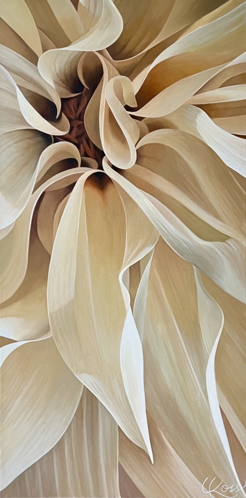 A close up painting of a dahlia flower