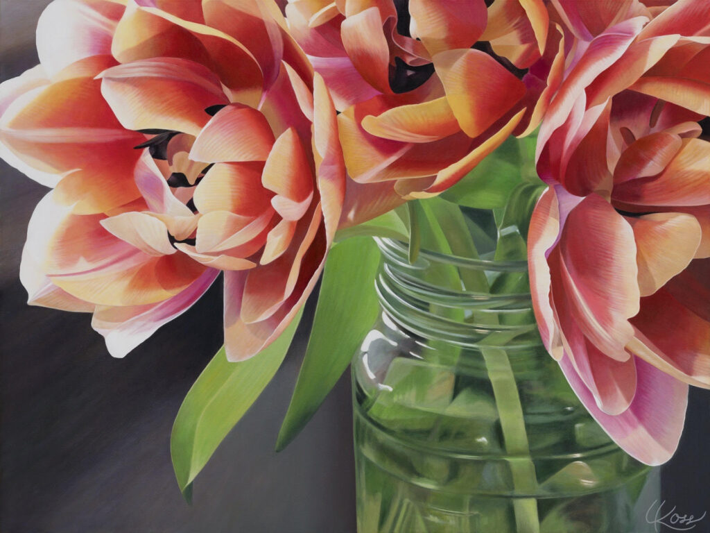 Tulip 3 | acrylic on canvas by Canadian Artist, Laurie Koss who is known for her big flower (macro floral) paintings.