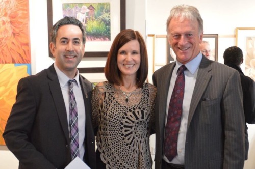 March 2 2015 Laurie Koss with Kelowna Mayor Colin Basran and Stewart Turcotte of Hambleton Gallery